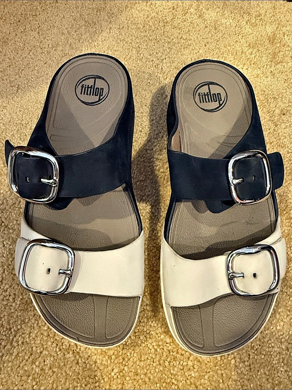 FitFlop Two-Strap Platform Sandals in Blue & Light Gray